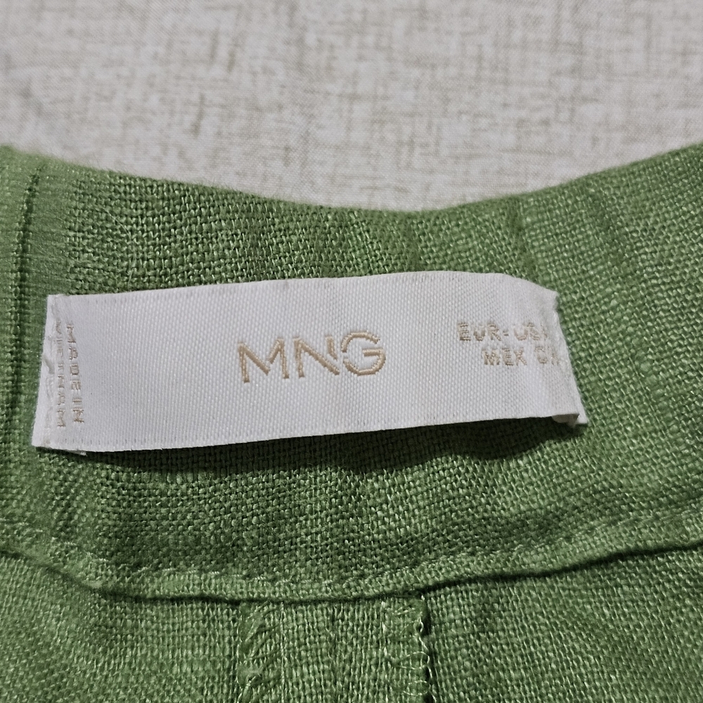 MNG Linen Tailored Pants Flat Front Green Straight Ciggarette Leg Womens Small - Picture 13 of 15